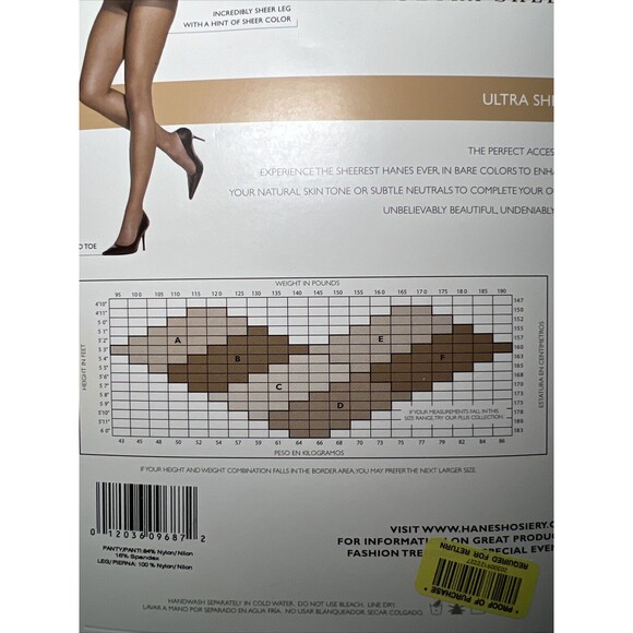 HANES Absolutely Ultra Sheer Control Top Reinforced Toe 706 Barely Black Size F - Picture 4 of 4